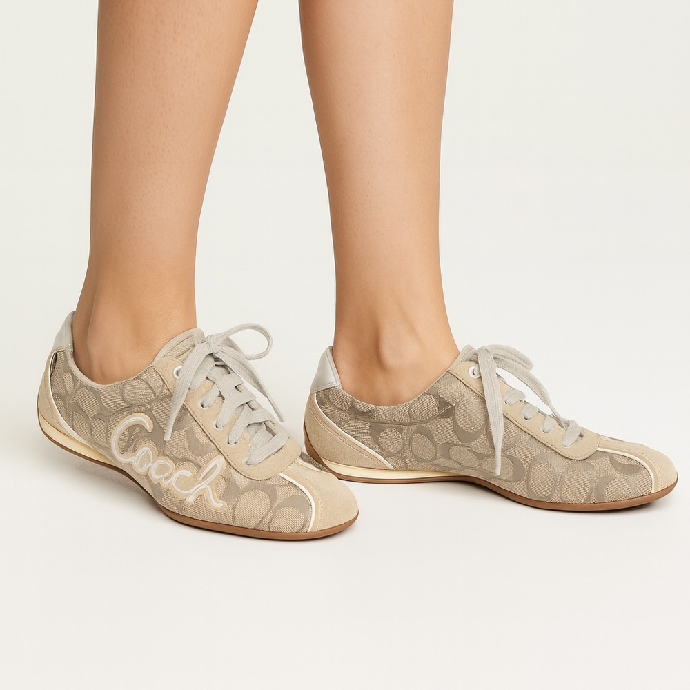 Coach Signature Devin Monogram Gray Low-Top Lace-Up Shoes Women Size 7.5